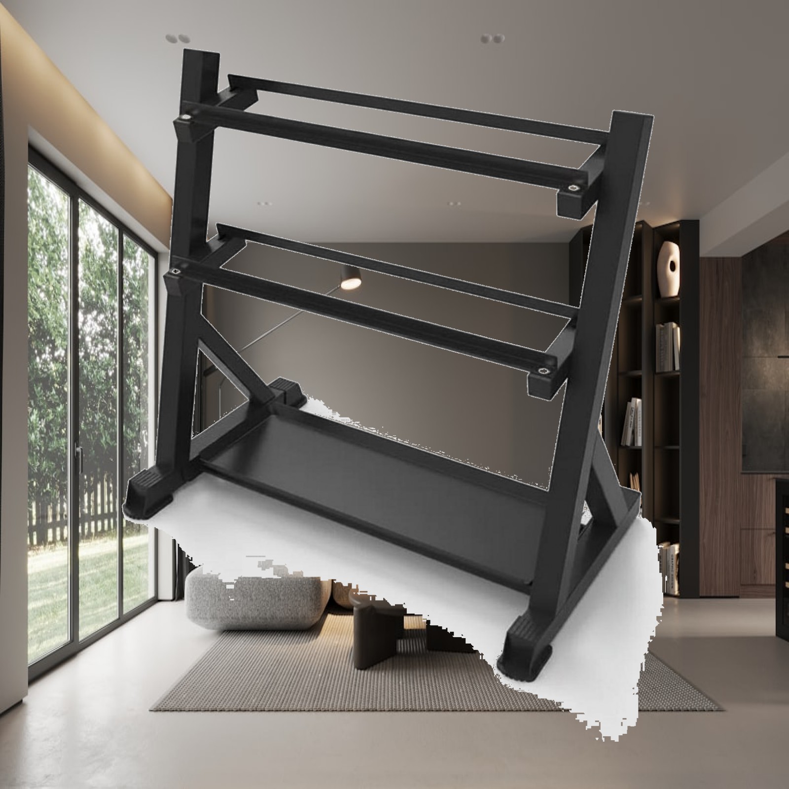 Home Gym Usa - رف دمبل بثلاث طبقات لتوفير المساحة،